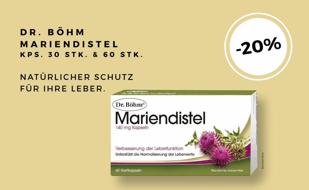 Aktionsbanner des Produkts Dr. Böhm Mariendistel mit einem Rabatt von -20%