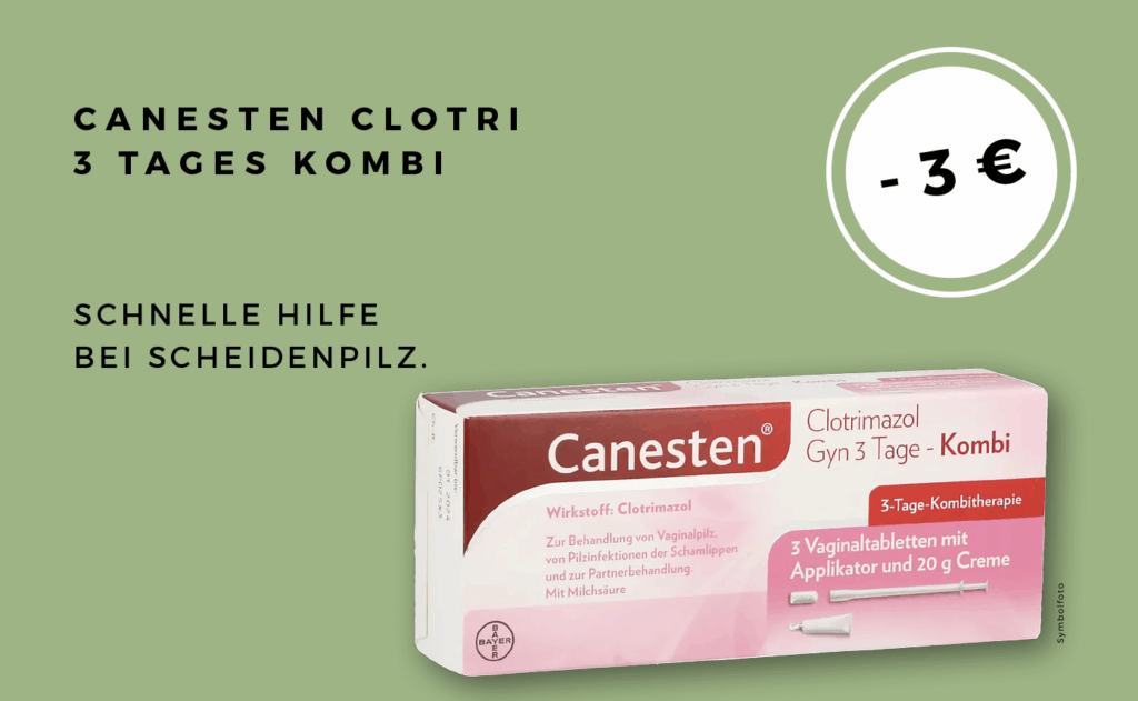 Aktionsbanner des Produkts Canesten Clotri mit einem Rabatt von -3€